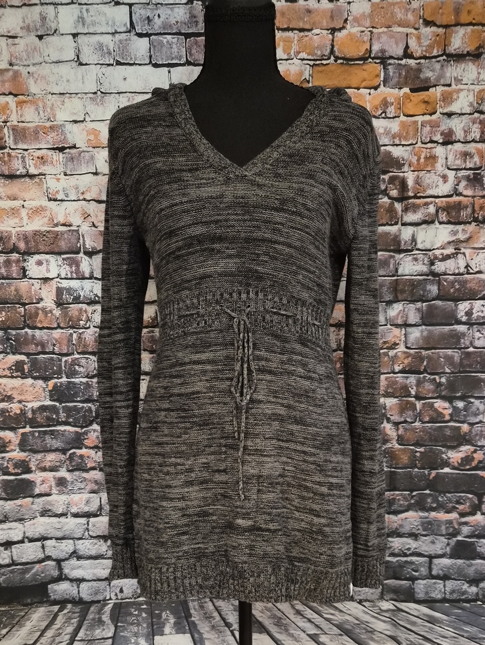 Roxy Gray Marled Sweater Tunic with V-Neck